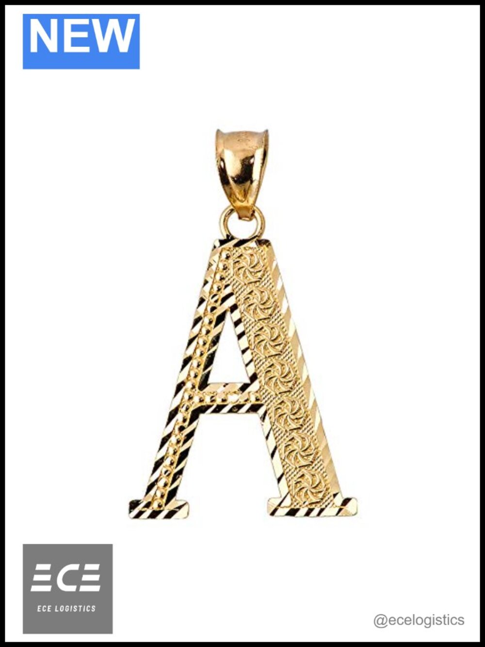 14k Yellow Gold Initial Letter A Charm Pendant 0.7"